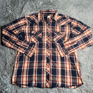 Wrangler Shirt Mens XXL Pearl Snap Western Rodeo Blue Gray Long Shirt Button Up